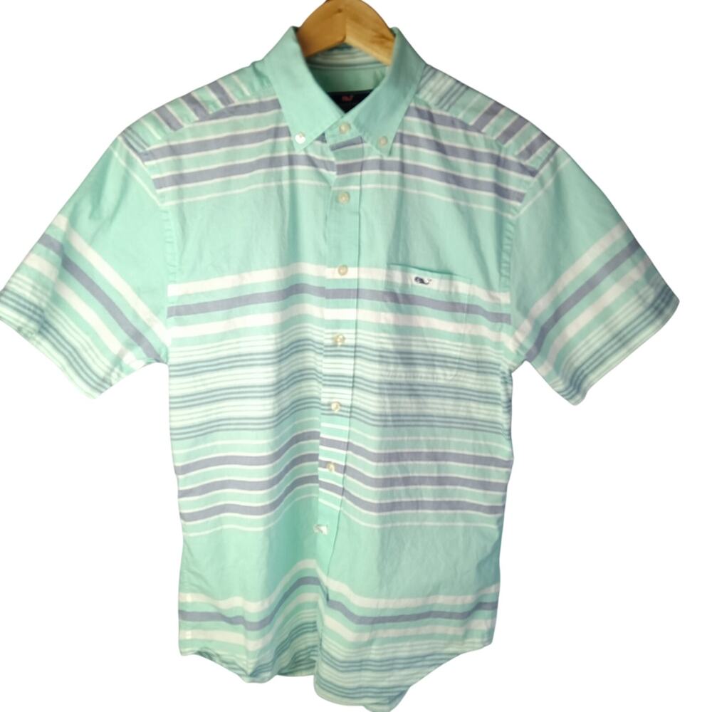 Vineyard Vines Classic Fit Tucker Shirt Short Sleeve Mint Green White Striped